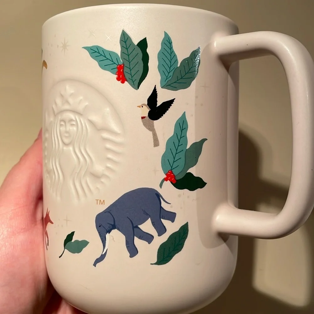 *RARE* STARBUCKS UEC Cream Colored Coffee Mug Fox Tiger Hummingbird elephant - Picture 7 of 9